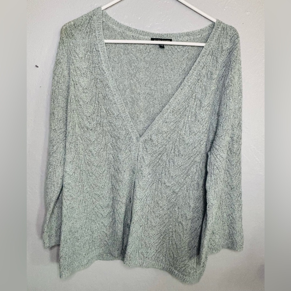 Eileen Fisher Womens Green V-Neck Textured Bell Sleeves‎  Alpaca Wool Blend 
Lrg